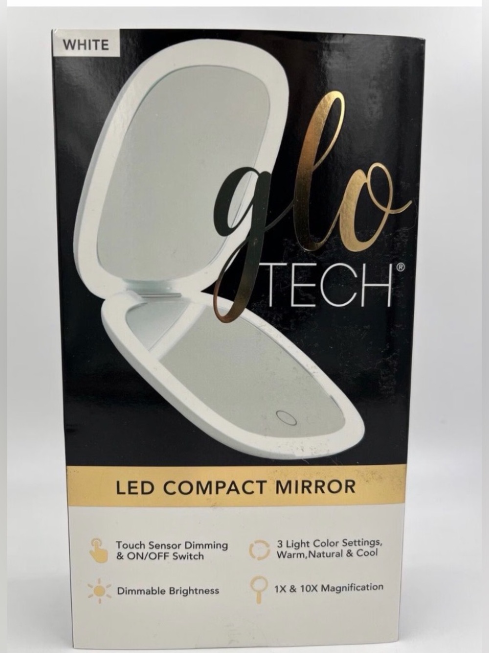 White LED Compact Mirror - Touch Sensor, 1x & 10x Magnification